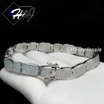 BRAZALETE DE ESLABONES DE CADENA 8,5" PARA HOMBRE PLATA ESTERLINA 925 SÓLIDA HELADA BLING CIRCONITA 8 MM*SB6 Foto 1 de 4
