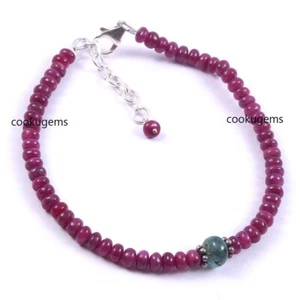925 Sterling silver natural rubi and emerald 7.5" bracelet Clasp - Picture 1 of 2