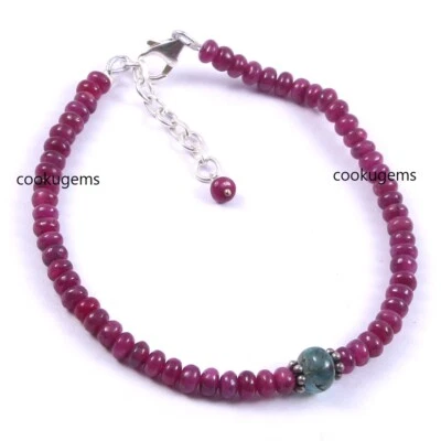 925 Sterling silver natural rubi and  emerald 7.5" bracelet Clasp - Image 1 of 2