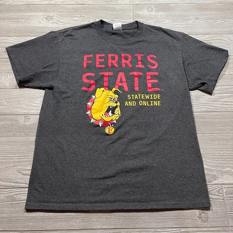 Ferris State Shirt Men L Gray Red Short Sleeve College Tee Bulldogs NCAA 00224 Cover