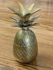 Vintage MCM Hollywood Regency Solid Brass Pineapple Jar Container, 6.5" High - Picture 1 of 5
