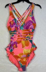 La Blanca Womens Multicolor Floral Multi Strap One Piece Swimsuit Sz 12 NWT Neon - Picture 1 of 8