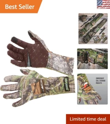 Touchscreen-Compatible Hunting Gloves with Mouth Call Storage & Camo Design - Image 1 of 4