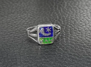 Unusual Antique 20s ISLAMIC 786 STAR CRESCENT Silver Enamel Ring Koran Quran men - Picture 1 of 4