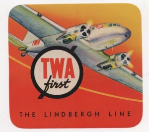 40er Jahre TWA Kofferaufkleber " The Lindburgh Line " - Bild 1 von 1