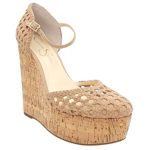Jessica Simpson Women Cork Wedge Ankle Strap Sandals Marshela Sz US 9.5M Natural - Picture 1 of 6