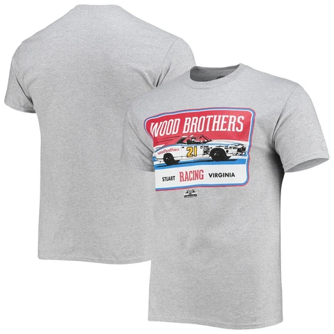 Men's Checkered Flag Heathered Gray Wood Brothers Racing Vintage T-Shirt Cover