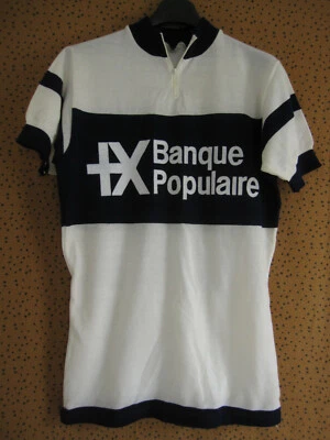 Maillot Cycliste vintage Banque Populaire Bleu Blanc Acrylique 70'S jersey - M - Photo 1/4