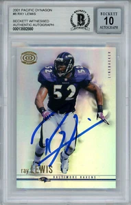 Ray Lewis Signed 2001 Pacific Dynagon #8 Trading Card Beckett 10 Slab 35254 - Picture 1 of 2