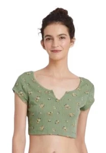 ❅�NUEVO CON ETIQUETAS Colsie Target Floral Elástico Cuello en V Manga Corta Top Verde Mediano - Imagen 1 de 8