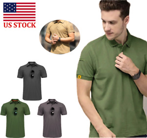 Men's Short Sleeve Tactical Polo Shirts Quick Dry Team Combat Top Shirts Plain