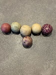Old Lot of 6 German Clay Marbles Colored Bennington?