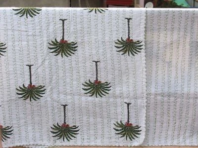 Indian Handmade Tree Deign Quilt Kantha Bedspread Throw Cotton Blanket Twin  - Image 1 of 3