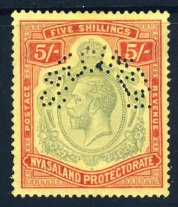 NYASALAND KiG V 1929 5/- Green & Red/Yellow MSCA PUNCTURED SPECIMEN SG 112s MINT - Picture 1 of 2