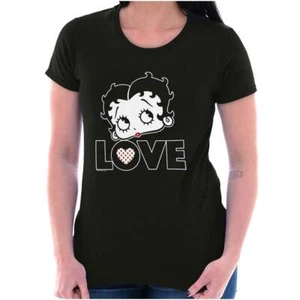 Cute Betty Boop Love Polka Dot Heart Cartoon Womens Top Junior Graphic Tee - Picture 1 of 8
