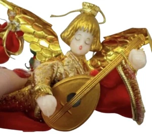 Vtg Koestel Wax Ornament Flying Angel w/ Mandolin West Germany Handmade 60’s Box - Picture 1 of 5