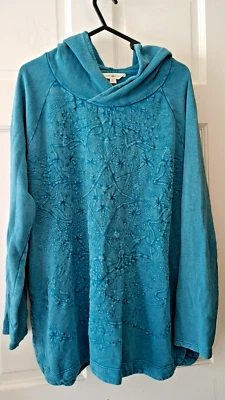 Sudadera con Capucha Lucky Lotus Boho Mandala Bordada Azul Teal Grande Foto 1 de 4