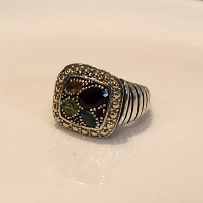 Effy серебро 18K желтое золото кольцо размер 7 многоцветный драгоценный камень - Изображение 1 из 4