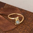 Hammered Bypass Band Ring With Round Opal Gemstone Dainty Minimalist Jewelry