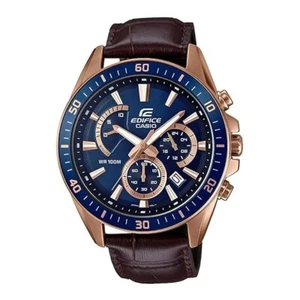 Casio EDifice EFR-552GL-2AVUDF Blue Analog Dial Brown Leather Band Men's Watch - Picture 1 of 7