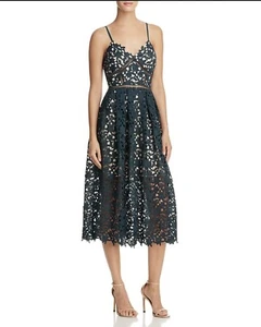 Aqua Azealea Lace Midi Dress Hunter Green Nude Size M Uk 8 10 Rrp £148 - Picture 1 of 8