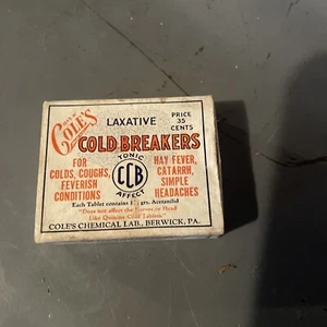 Vintage Chas. Cole CCB Laxative Tablets Medicine Advertising Box Berwick PA - Picture 1 of 5