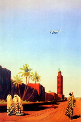 PÓSTER AVIÓN VUELO SOBRE LA MEZQUITA DE MARRUECOS DESIERTO VIAJE VINTAGE REPRO Foto 1 de 3