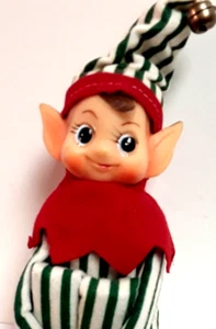 Christmas Knee Hugger LARGE Green Red White Stripe Elf Ornament,Japan,Easter,VTG - Picture 1 of 7