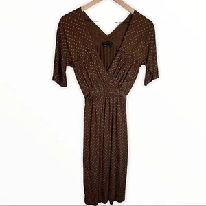 BCBGMAXAZRIA Womens Brown White Polka Dot A-line Silk Blend Dress Size Medium - Picture 1 of 4
