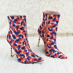 5" Geo Deco High Heel Multi Color Print Pointy Toe Ankle Boots Shawna - Picture 1 of 12