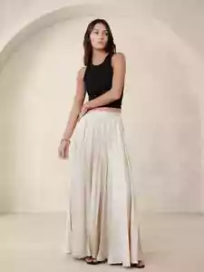 Banana Republic Ness Pleated Satin Maxi Skirt XL Champagne #882803 - Picture 1 of 14