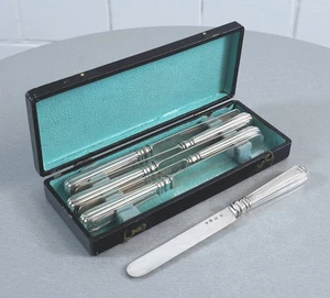 6 eleganti coltelli in argento sterling 925 coltello da pesce 491 g in scatola originale Inghilterra - Foto 1 di 14