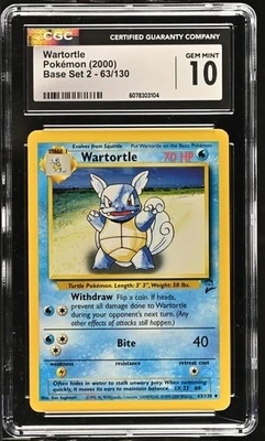 Wartortle 63/130 Uncommon Normal - Base Set 2 CGC 10 Gem Mint  - Image 1 of 3