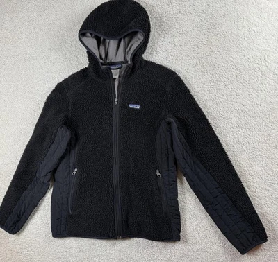 Chaqueta Patagonia Mujer Grande Negra Con Capucha Cremallera Completa Sherpa Polar Acolchada Exterior Foto 1 de 4