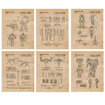 Classic Toy Robots Patent Prints 6 (8x10) for Home Transformer Workshop Office - Image 1 of 4