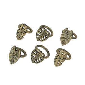 Juego de 6 servilleteros antiguos de hierro fundido dorado hoja tropical decoración de comedor - Imagen 1 de 6