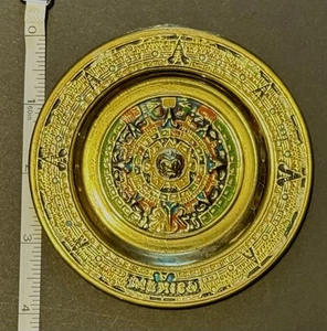 Mini targa vintage ottone smaltato da parete Azteco Messico souvenir viaggio 4" - Foto 1 di 2