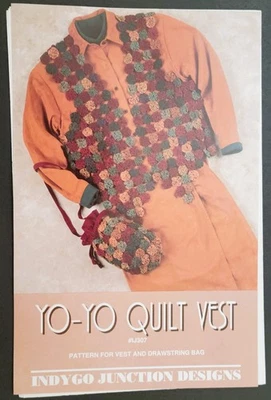 Indygo Junction Designs Craft Pattern Yo-Yo Quilt Vest & Drawstring Bag Uncut - Image 1 of 4
