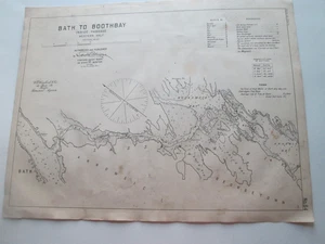 ORIGINAL 1917 GEO. W. ELDRIDGE HARBOR CHART "BATH TO BOOTHBAY, INSIDE, WESTERN" - Picture 1 of 5