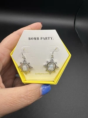 BP Bomb Party Earrings OG “Mirror Mirror” White Opal Rhodium Plating NIB - Image 1 of 2