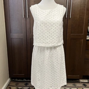 Vestido blanco J Crew con ojales cintura sin mangas hasta la rodilla S - Imagen 1 de 11
