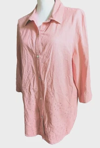 Norton McNaughton Linen Blend Top Womens XL Eyelet Pattern Comfy Minimalist - Picture 1 of 7