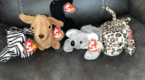 TY Beanie Babies Lot 5 of  SEE PICTURES Zebra Two Dogs Koala Leopard - Picture 1 of 7