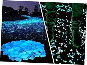  100 Pcs Glow in The Dark Garden Pebbles for Walkways and Decor in Blue  - Picture 1 of 6