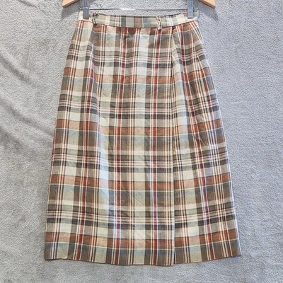 Vintage Pendleton Womens Flax Blend Plaid Faux Wrap Midi Skirt Size 8 Academia - Image 1 of 4