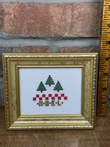 Cross Stitch Christmas Tree Decoration Ornament Framed Noel Handmade Red Green - Picture 1 of 4