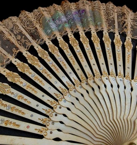 Fine Antique 19th Museum Quality French Hand Painted Tulle Embroidered Fan C1860 - Picture 1 of 24