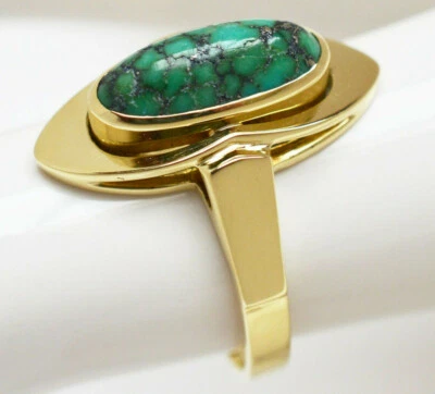 Damenring 14 Karat 585 Gold 4,78 g Gelbgold Spider-web Türkis 1950/1960er Gr. 58 - Bild 1 von 2