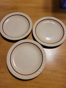 ECONO RIM 3 Dessert / Pie Plates SYRACUSE CHINA BROWN / RUST STRIPE - Picture 1 of 6