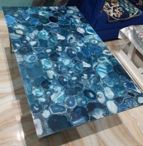 Blue Agate Stone Coffee & Dining Table Top | Agate Geode Center Living Room Deco - Picture 1 of 3